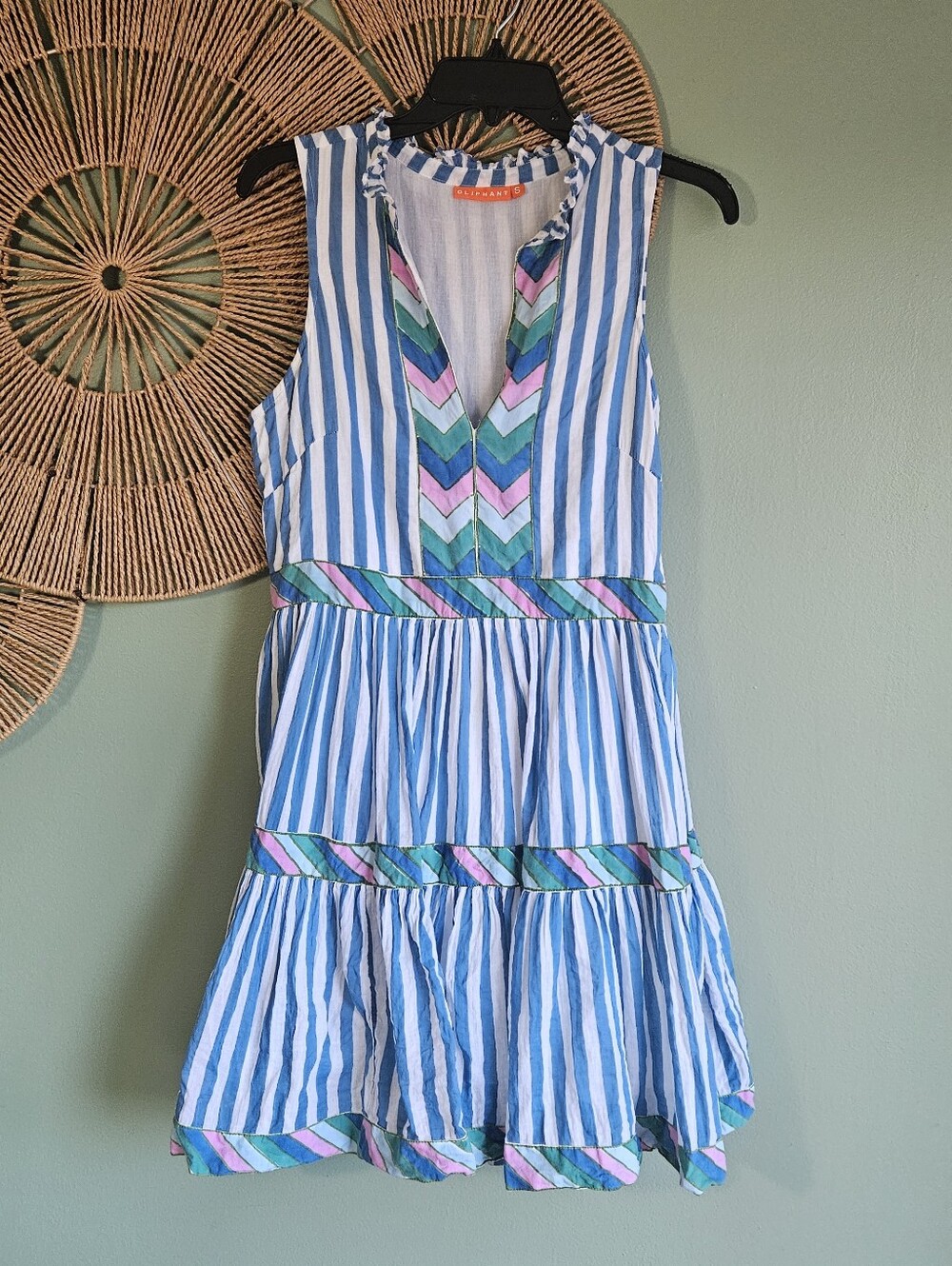 OLIPHANT Tuckernuck Playa Blue Striped Yoke Mini Dress